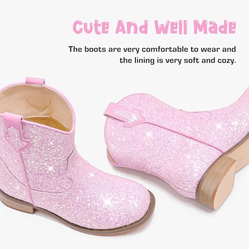 Image of Motasha Toddler Girls Cowgirl Boots Glitter Toddler Cowboy Boot Ankle Girls Boots Little Kids Horse Riding Shoes Party Birthday
