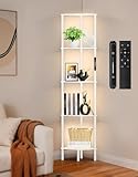 OUTONLIFE 5 Tier Floor Lamp with Shelves, LED Light, Touch & Remote Control, 3 Color Temperature, Dimmable Tall Corner Standing Bookshelf, Small Display Shelf for Living Room, Bedroom, Office(White)