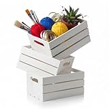 Hampton Art White Wood Crate Set 3pc, 9.33x6.5x4.25 Inch, Decorative Wooden Storage Crates, Home Decor Organizer, Crafts, Photos, Keepsakes, Farmhouse Display