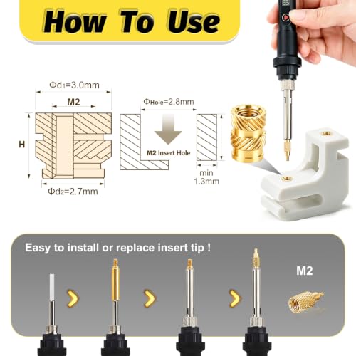 Image of 950Pcs M2 Heat Set Inserts & Screw Kit, Brass Threaded Inserts for 3D Printing,M2x4-16mm Socket Cap Screws & M2xH2 /3 /4 Brass Heat Inserts, with Installation Tip & Hex Key