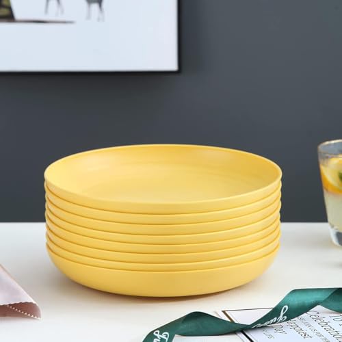 Image of Eco Friendly Wheat Straw Plates For Pies, Toast, Pizza Slices, Salad, Party, Camping, Family Gatherings, Picnic, Everyday Use Bpa Free, Dishwasher Microwave Safe (20cm+23cm, Yellow, Pack Of 4)