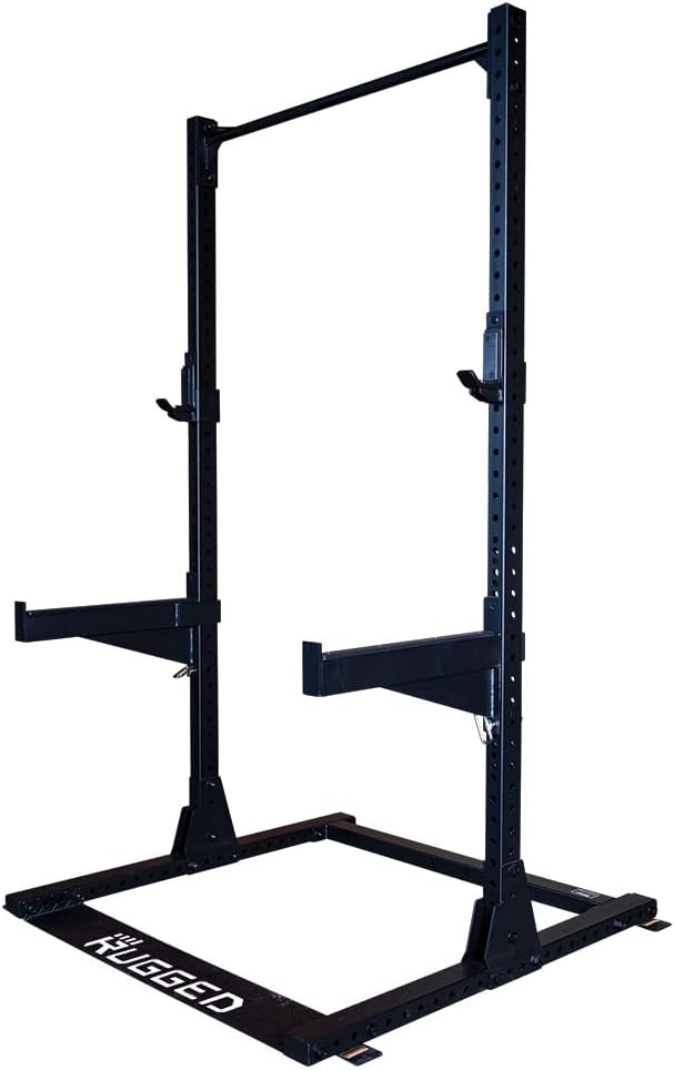 Rugged Strength & Fitness (Y120) Half Rack Weight Lifting Power Squat Rack with Pull Up Bar, Heavy-Duty 1000lb Weight Capacity Barbell Squat Stand for Home & Commercial Gym Use