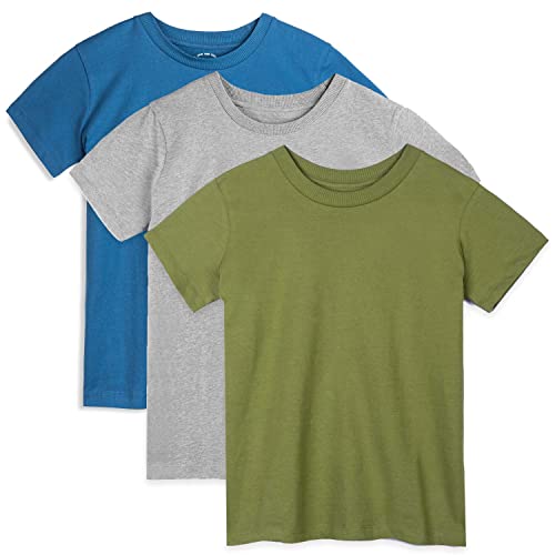 Mightly Boys and Girls' Classic Fit Crewneck T-Shirt | 100% Organic Cotton Soft, Multi-Pack Comfy Short-Sleeve Basic Tee Shirts, Fair Trade Certified Toddlers and Kids Clothes, Blue & Olive, 10