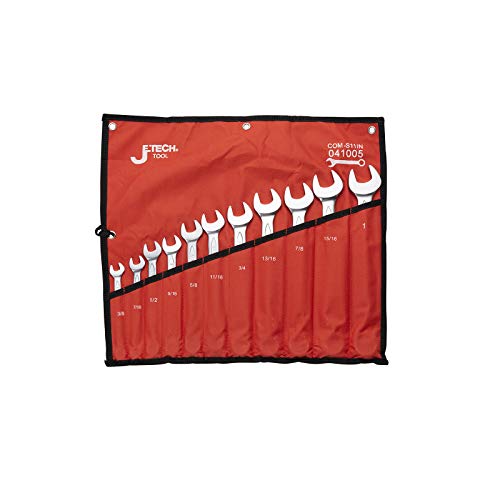 Jetech 11Pcs Sae Combination Wrench Set - Industrial Grade Spanners With 12-Point Design, 15-Degree Offset, Made With Cr-V Steel In Sand Blasted Finish, Forged, Heat-Treated, Size 3/8 Inch - 1 Inch #TOP1