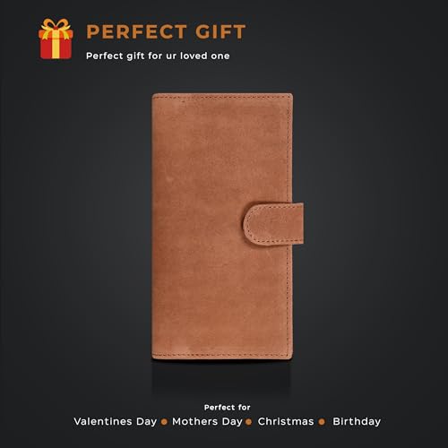 Image of Oak Leathers Checkbook Cover Slim Minimalist For Men with RFID Blocking Credit Card Holder Wallet (Vintage Cognac)