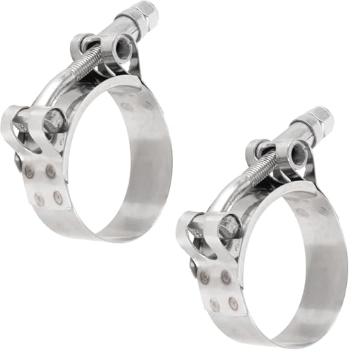 BlueStars 2-Pack 1.5" T-Bolt Hose Clamps with Working Range 44mm - 50mm, 304 Stainless Steel - Compatible with Automotive, Industrial, Marine, Household, Exhaust system, Turbo Intake, Intercooler Pipe