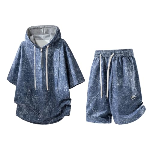 Ensemble sweat capuche manches courtes short homme vêtement été 2 pièces casual