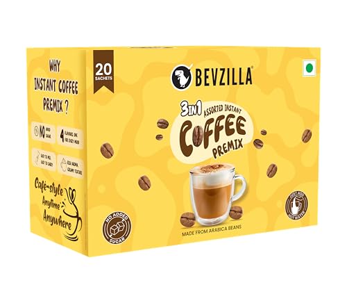 Image of Bevzilla 3 in 1 Coffee Premix | Zero Added Sugar | Instant Coffee Premix | Rich Taste Without Sugar | Daily Coffee Premix (Pack of 20)