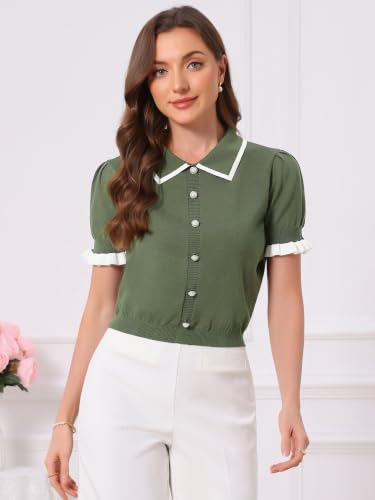 Image of Allegra K Women Short Sleeve Sweater Tops Summer Elegant Collared Work Shirts