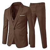 Allthemen Anzug Herren Slim Fit 3 Teilig Anzüge Herrenanzug Sakko für Hochzeit Business Dunkelkaffee S