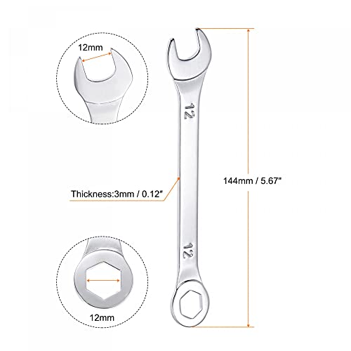 Uxcell Thin Combination Wrench With Offset 6-Point End And Angled Open End, Metric Mirror-Chrome Plated High Carbon Steel, For Household Repairs, 12Mm, 2 Pcs #TOP1
