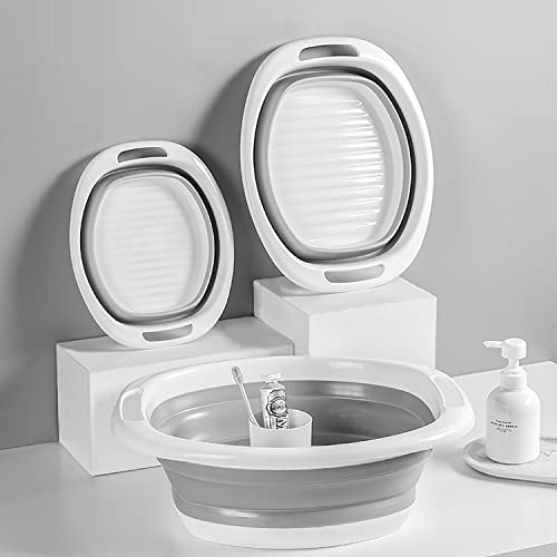 2 Stück Outdoor Faltbar runde Spülschüssel tragbar Geschirrspülbecken, faltbar Waschbecken, Mehrzweck-Faltschüssel platzsparende -Waschwanne für Reisen, Camping und Zuhause Küche(grau 6L +4L)