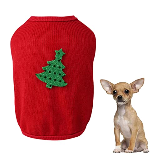 Camisola da árvore do Natal | Camisola vermelha do cão do Natal - Animal estimação gato Natal invern