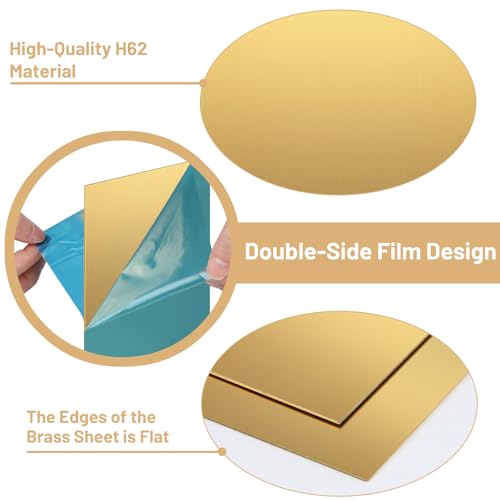 LALAGO 2 Stück 15 x 15cm Messingblech, 0,8mm dick Messingplatten mit Film Befestigte, Goldene Kupferblech Korrosionsbeständig keine Kratzer für DIY Schneiden Handwerk Machen