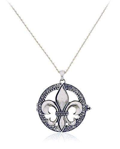 Fleur De Lis Magnifier Magnifying Glass Sliding Top Magnet Pendant Necklace, 30" (Silver Tone) #TOP1