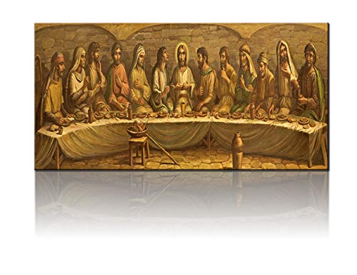 TUMOVO Last Supper Painting on Canvas Wall Golden Pictures for Living Room Retro Vintage Christian Religion Wooden Modern Framed Posters and Prints Giclee Print Gallery Wrap Artwork Str (20”X40”)
