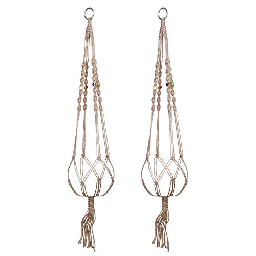 WAAO 2 Pack Plant Hanger Macrame 4 Legs 35.5 Inches for Indoor Outdoor Balcony Ceiling Patio Deck Round and Square Pots