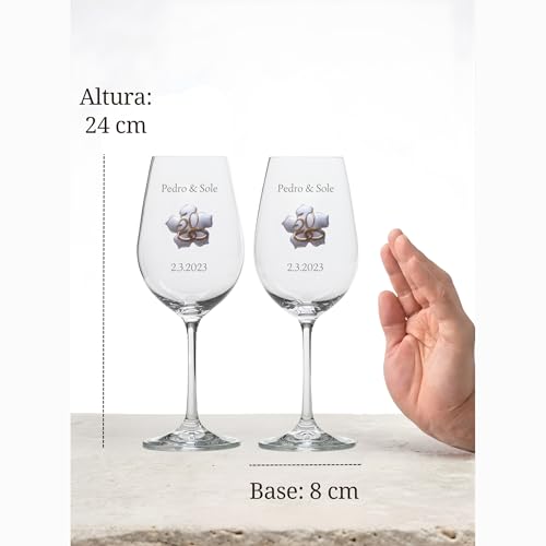 Miniatura 2 de Joyeria El Faro Copas De Vino Personalizadas Para Bodas De Oro Juego De 2 Copas Con Chapita Dorada Hoja Estuche Premium De Joyería Regalo 50 Aniversario