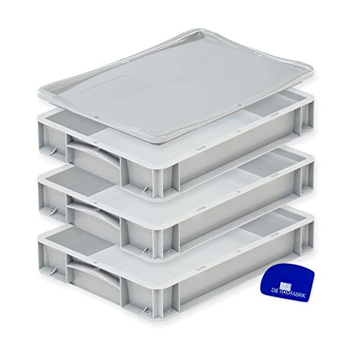 DIE BOX FABRIK Pizzaballenbox mit Deckel (40 x 30 x 7 cm) Kunststoffbehälter für Pizzateig, Stapelbehälter, Teigwanne, Gärbox, Teigbox (3 Boxen mit 1 Deckel)