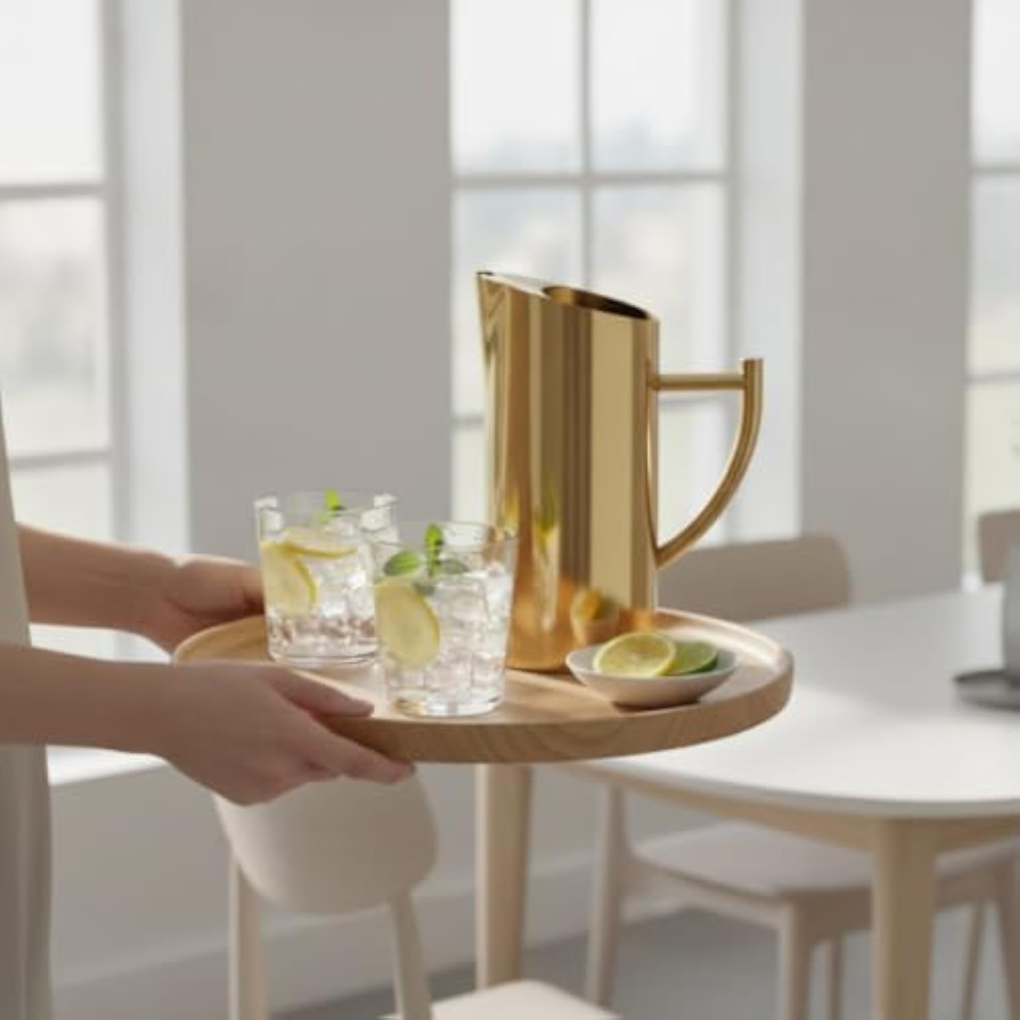 Mirrored Stainless Steel Pitcher with Handle, Beverage Jug