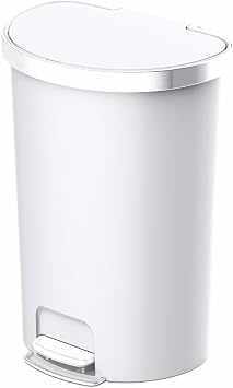 EKO EK6221-55L-WH Hana Semi Round Trash Can with Lid, White, 16.9 gal 55 L, No Inner Box, Large