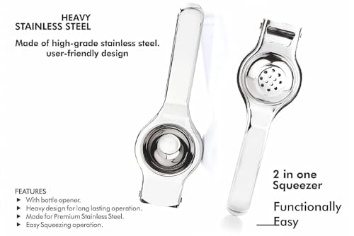 Image of 2-in-1 Stainless Steel Lemon Squeezer with Bottle Opener | Manual Citrus Juicer | Food Grade Rustproof Heavy Duty Lemon Press for Lemon & Lime | Easy Clean Kitchen & Bar Use | Silver (2)