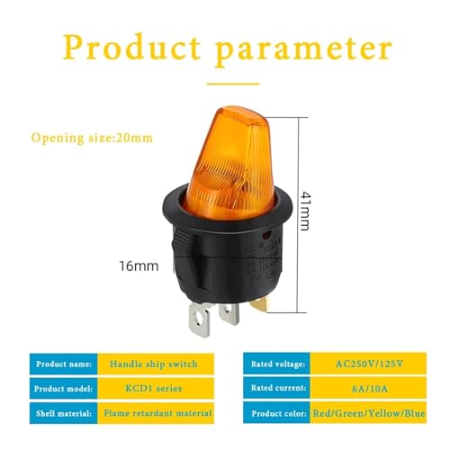 Interrupteur à bascule rond 220V à 3 broches avec voyant LED rouge - 6