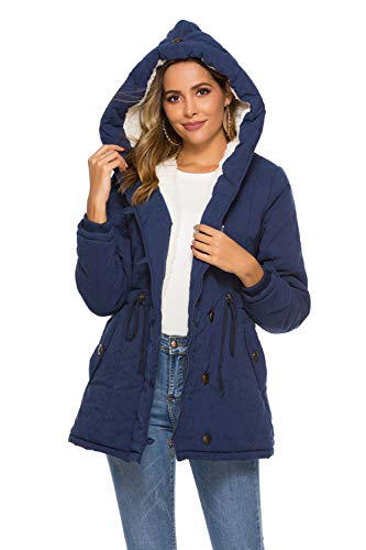 Eleter Women's Winter Warm Coat Hoodie Parkas Overcoat Fleece Outwear Jacket With Drawstring (Large, Navy) #TOP3