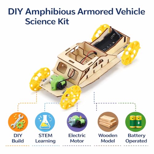 Image of DIY Amphibious Armored Vehicle Science Kit for Kids | Wooden STEM Toy with Motor & Wheels | Educational Craft Project | 8+ Years (Wireless Remote Control Car) (Amphibious Armored Vehicle)