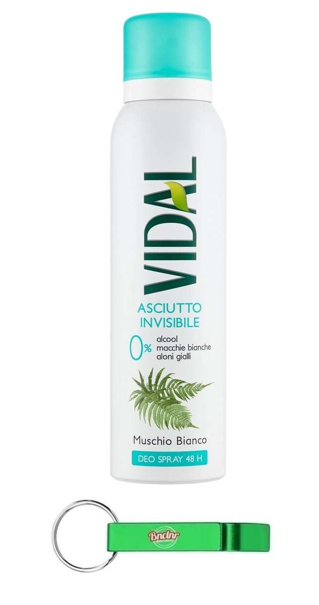12x Vidal Deodorante Spray - Weißer Moschus 48H Deo-Spray Talk Duft,0% Alkohol, keine Flecken,150ml + Beni Culinari Kostenloser Schlü6sselanhänger