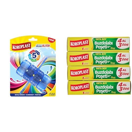 Koroplast 5 Etkili WC Blok 2'li (YENİ) ve Koroplast Orta Boy 120'li 4 Al 3 Öde Buzdolabı Poşeti (4 x 30)