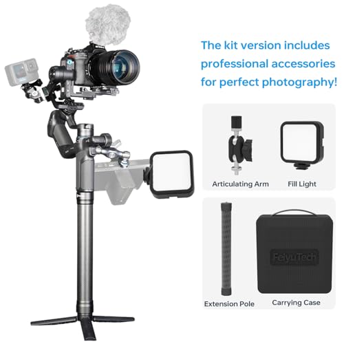 Image of Feiyu SCORP Mini 3 Pro Combo Camera Gimbal with Built-in AI Tracking | includes storage bag, fill light, 275mm extension pole and articulating arm with detachable remote handle, 4.4 lbs payload