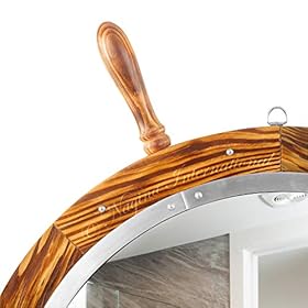 Nagina International Wooden Antique Brown Torched Santorini Beautiful Nautical Sturdy Large Mirror Ship Wheel | Bathroomโฆ 41RTJPNJPjL. SS280
