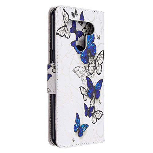 Meikonst Lg K51 Case Cute Painted Wallet Case With Card Cash Slots Wrist Strap Pu Leather Stand Magnetic Flip Protective Slim Belt Case Cover For Lg K51 Blue Butterfly Bfc #TOP2