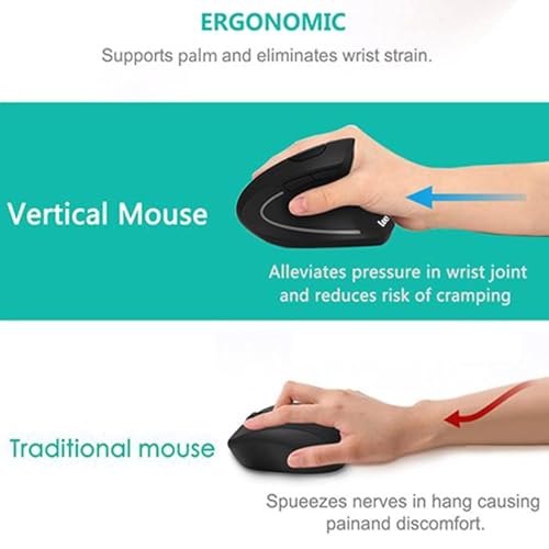 Image of MICROWARE Ergonomic Mouse; Vertical Wireless Mouse - Rechargeable 2.4GHz Optical Vertical Mice : 3 Adjustable DPI 800 /1200 /1600 Levels 6 Buttons; for Laptop; PC; Computer; Desktop; Black