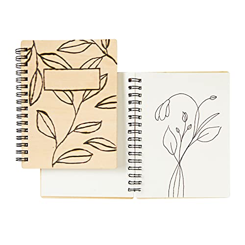 4 Pack Wooden Cover Notebook, Spiral Bound Unruled Plain Diy Craft Journal For Students, Sketches, Writing, Arts And Crafts, Note Taking, 20 Sheets Each (4.5 X 5.8 Inches) #TOP5