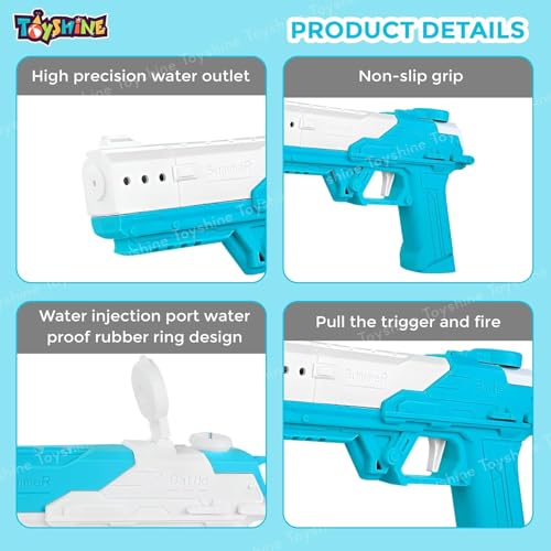 Image of Toyshine Fierce Water Gun Rechargeable with 60ML Tank Capacity & Pressure Mechanism Powerful Squirt Gun for Kids Pool Beach Party Games and Outdoor Water Fun