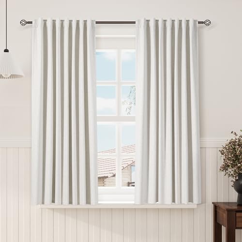 Image of 100% Blackout Linen Curtains 63 Inch Length for Bedroom Back Tab Cream Black Out Curtain for Living Room Dining Room Thermal Insulated Boho Farmhouse Decor Neutral Drapes Ivory Natural 52x63,2 Panels