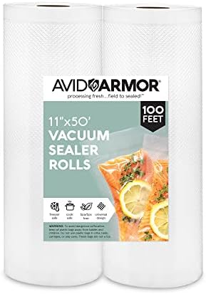 Avid Armor - Vacuum Seal Rolls, Vac Seal Bags for Food Storage, Meal Saver Freezer Vacuum Sealer Bags, Sous Vide Bags Vacuum Sealer, Non-BPA Vacuum Sealer Bags, 11 inches by 50 feet, Pack of 2