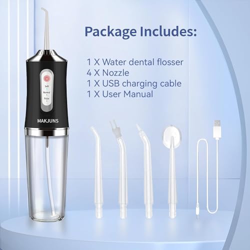 LSLCQW Water Dental Flosser Teeth Pick Portable Cordless Oral Irrigator Rechargeable Travel Irrigation Cleaner 3 Modes 4 Jets IPX7 Waterproof Electric (Black) — view 2