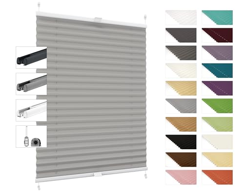 Plissee nach Maß, Plissee mit Klemmträger, 20 Farben, 3 Profilfarben, Höhe 40-180 cm, Breite: 30cm-129cm, Plisseerollo Faltrollo Sichtschutz und Sonnenschutz für Fenster und Tür