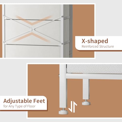 OYRREU Chest of Drawers with Mirror and 4 Fabric Drawers, Wood Top, 2-in-1 Tall Chest of Drawers for Clothes, Dresser for Bedroom, Hallway, Livingroom (White) - Image 5