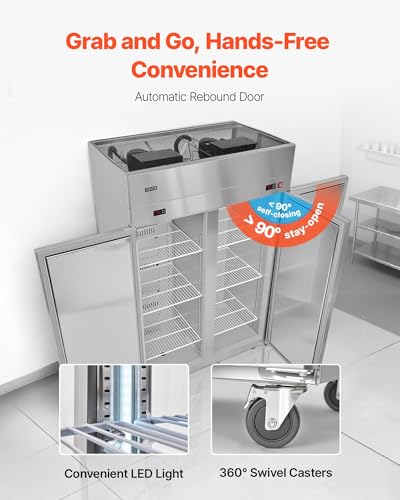 Image of VEVOR Commercial Refrigerator and Freezer Combo 48 inch W, 32 Cu.Ft Stainless Steel Upright Refrigerator /Freezer with Double Doors, Auto-Defrost, 6 Adjustable Shelves, UL Certified