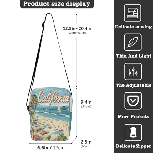 Summer Beach California Scene messenger bag for women crossbody Shoulder Crossover Bag Shoulder Hand Bags Adjustable Strap for work Travel3