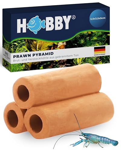 HOBBY Aquaristik Prawn Pyramid 2-1 red I 3,5 x 3,5 x 5 cm I Brut- und Versteckhöhle aus gebranntem Ton für Krebse und Garnelen I Deko Höhle für Aquarienbewohner I Garnelenpyramide