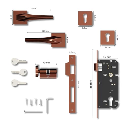 Image of GLOXY Premium Zinc Main Door Lock Handle - Mortise Door Lock with Rose Gold Finish or Home, Kitchen & Office Doors - Heavy Duty Mortise Lock with 3 Brass Keys - Secure Lock Body with 2 Year Warranty
