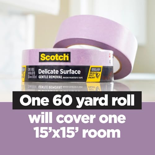 Scotch Delicate Surfaces Painters Tape, 0.94 in x 60 yd, Damage-Free Painting Prep, Protect Delicate Surfaces, UV & Sunlight Resistant, Solvent-Free Adhesive, Indoor Masking Tape, 1 Roll (2080EL-24E)