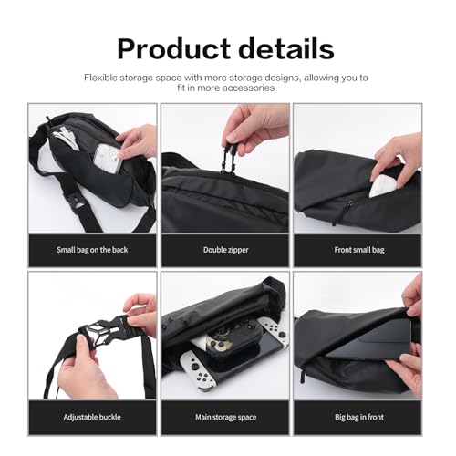 ECHZOVE スイッチ/ライト/OLED用トラベルバッグ、ポータブル防水バックパックキャリーショルダーチェストゲームバッグケース、Nintendo Switch/Lite/OLEDコンソールドックJoy-Consアクセサリーストレージ対応, ブラック。, 旅行。