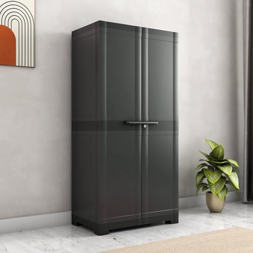Image of Nilkamal Freedom FMM 4 Shelves Plastic Bookshelf with 3-Year Warranty| Multipurpose Storage Cabinet & Book Rack for Home | Durable, Easy-Clean | Living Room & Bedroom Organiser | Charcoal Grey