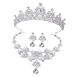 SOIMISS Conjunto de Joyas para Boda Tiara Plateada, Collar y Pendientes de Aro Circonitas, Accesorios para Novia, Obsequio Elegante para Fiesta y Compromiso